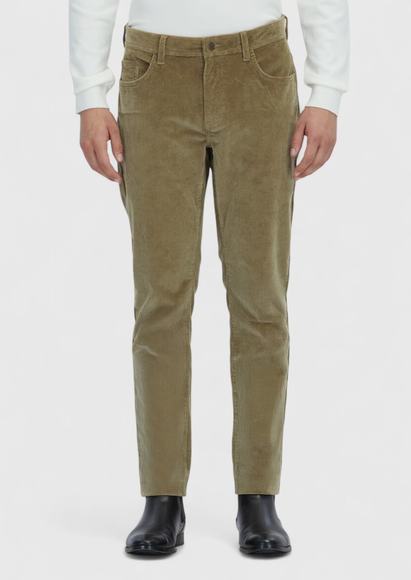 Açık Yeşil Düz Dokuma Slim Fit Kadife Casual Pamuk Karışımlı Pantolon - RAMSEY