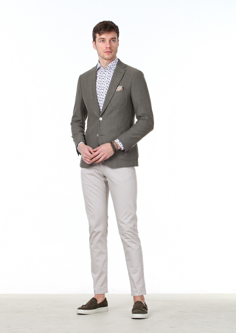 Açık Yeşil Düz Zeroweight Slim Fit Pamuk Karışımlı Örme Ceket - 2