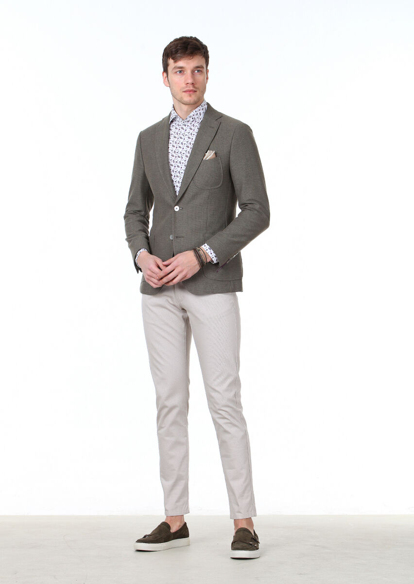 Açık Yeşil Düz Zeroweight Slim Fit Pamuk Karışımlı Örme Ceket - 2