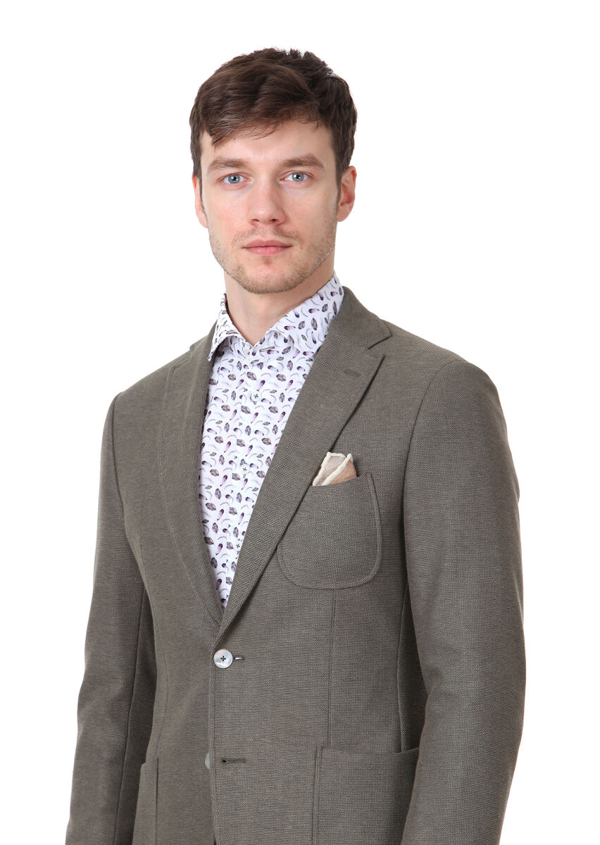 Açık Yeşil Düz Zeroweight Slim Fit Pamuk Karışımlı Örme Ceket - 3