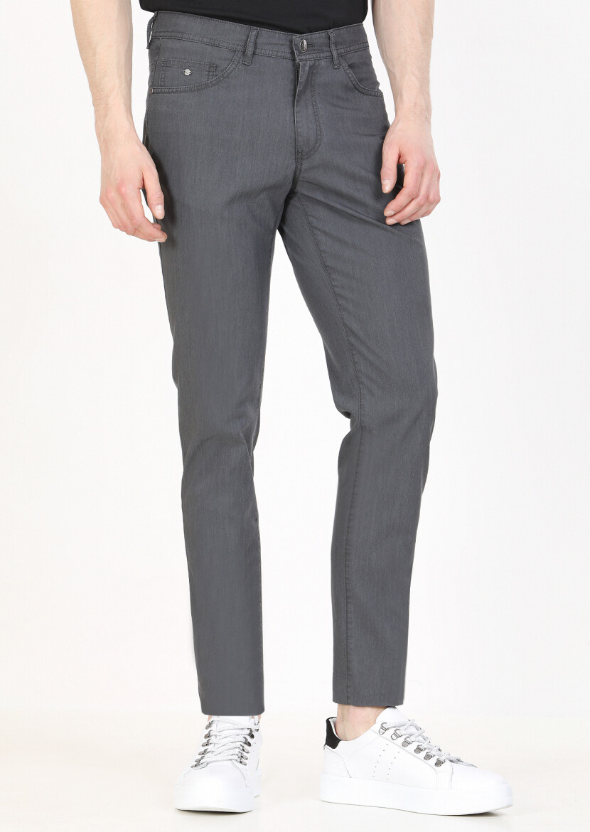 Antrasit Çizgili Dokuma Slim Fit Casual Pantolon 