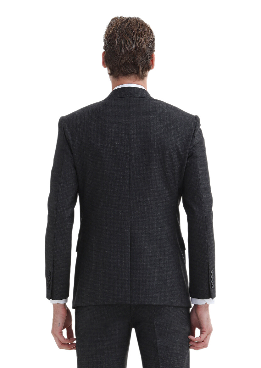 Antrasit Desenli Modern Fit Yün Karışımlı Takım Elbise - 6