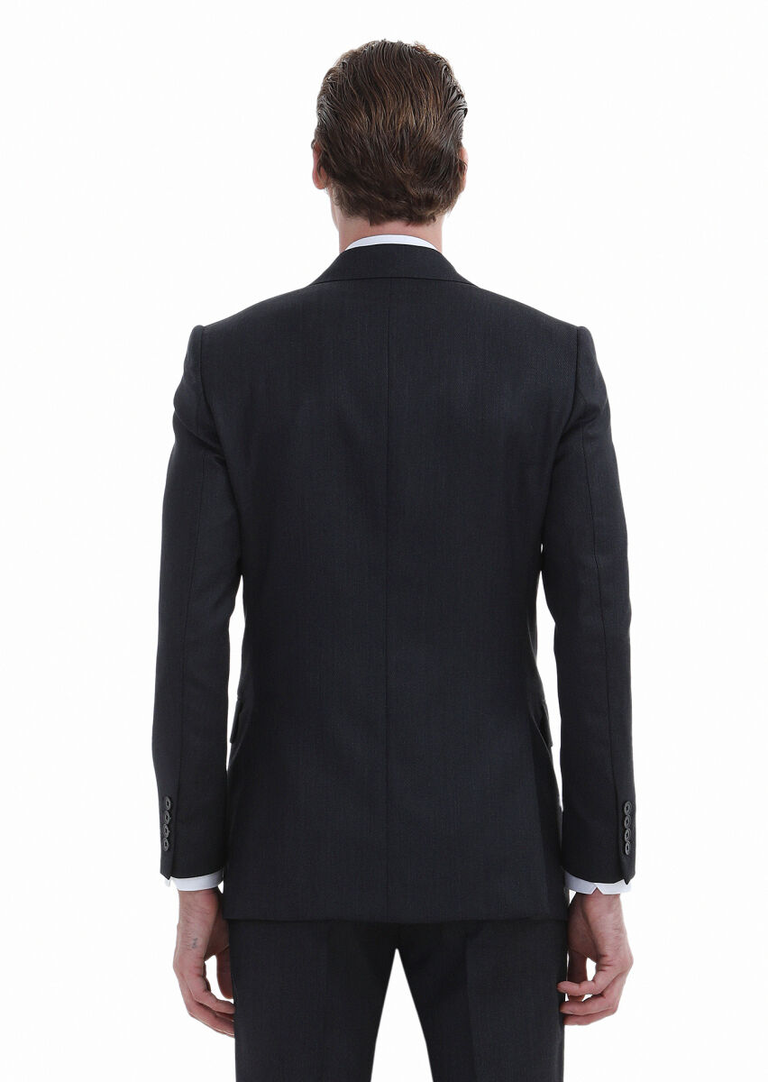 Antrasit Desenli Thin&taller Slim Fit %100 Yün Takım Elbise - 6