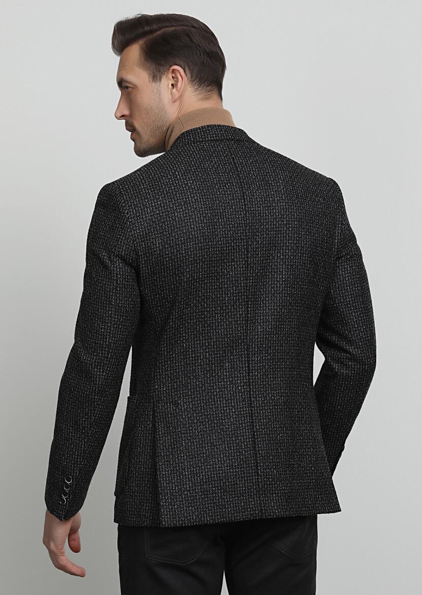 Antrasit Desenli Zeroweight Slim Fit Yün Karışımlı Ceket - 4
