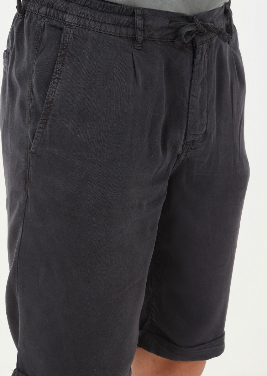 Antrasit Düz Dokuma Jogging Fit Casual Bermuda - 2