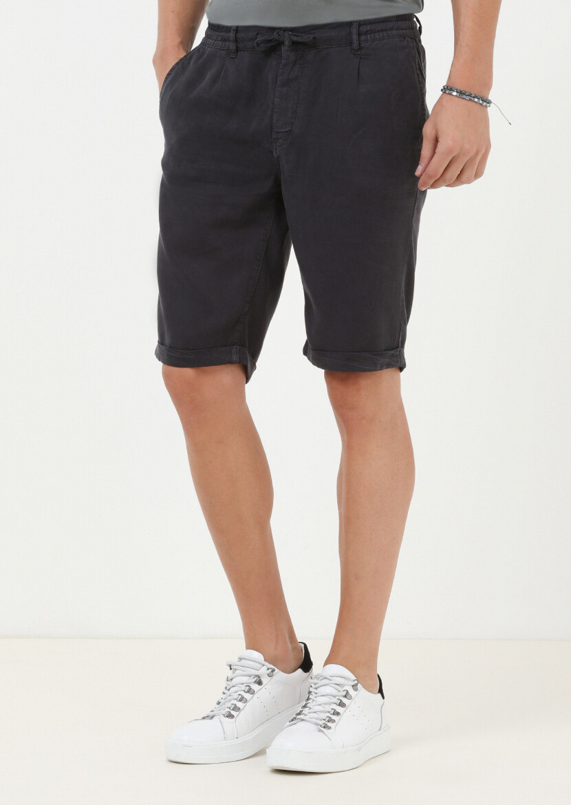 Antrasit Düz Dokuma Jogging Fit Casual Bermuda - 3