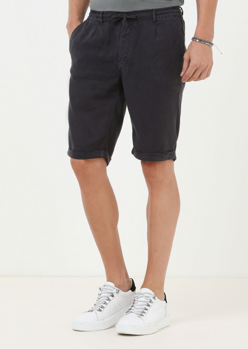 Antrasit Düz Dokuma Jogging Fit Casual Bermuda - 3