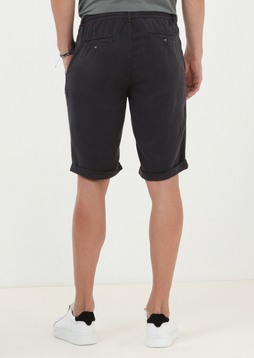Antrasit Düz Dokuma Jogging Fit Casual Bermuda - 4