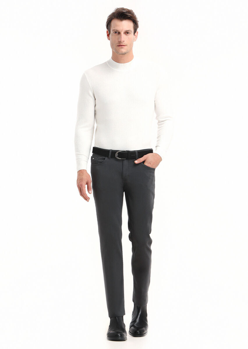 Antrasit Düz Dokuma Slim Fit Casual Pamuk Karışımlı Pantolon - 1