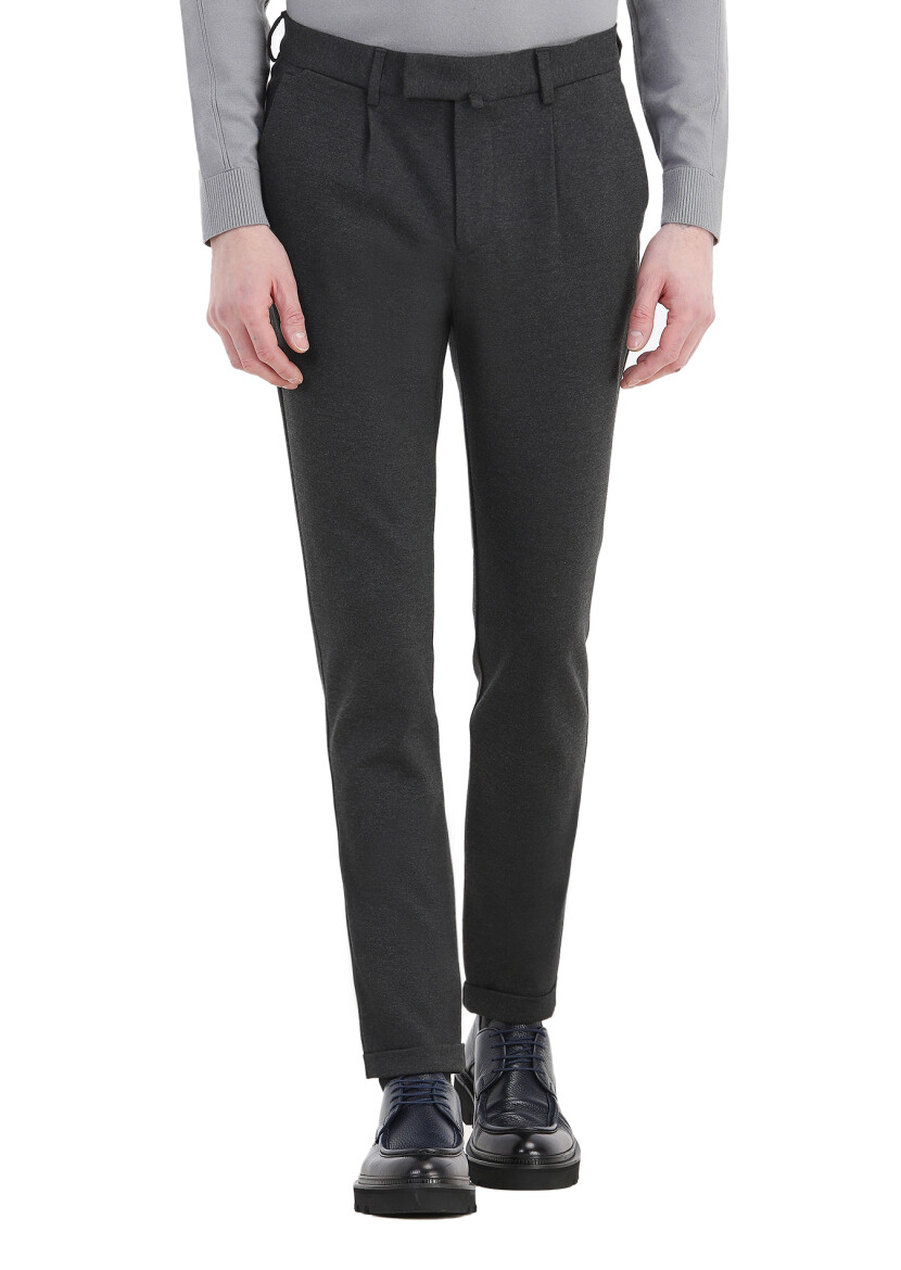Antrasit Düz Örme Regular Fit Casual Pantolon 