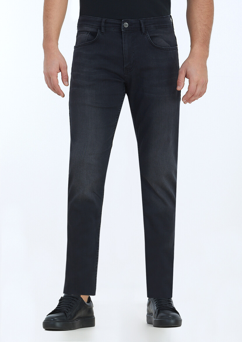 Antrasit Düz Slim Fit Denim Pamuk Karışımlı Pantolon 