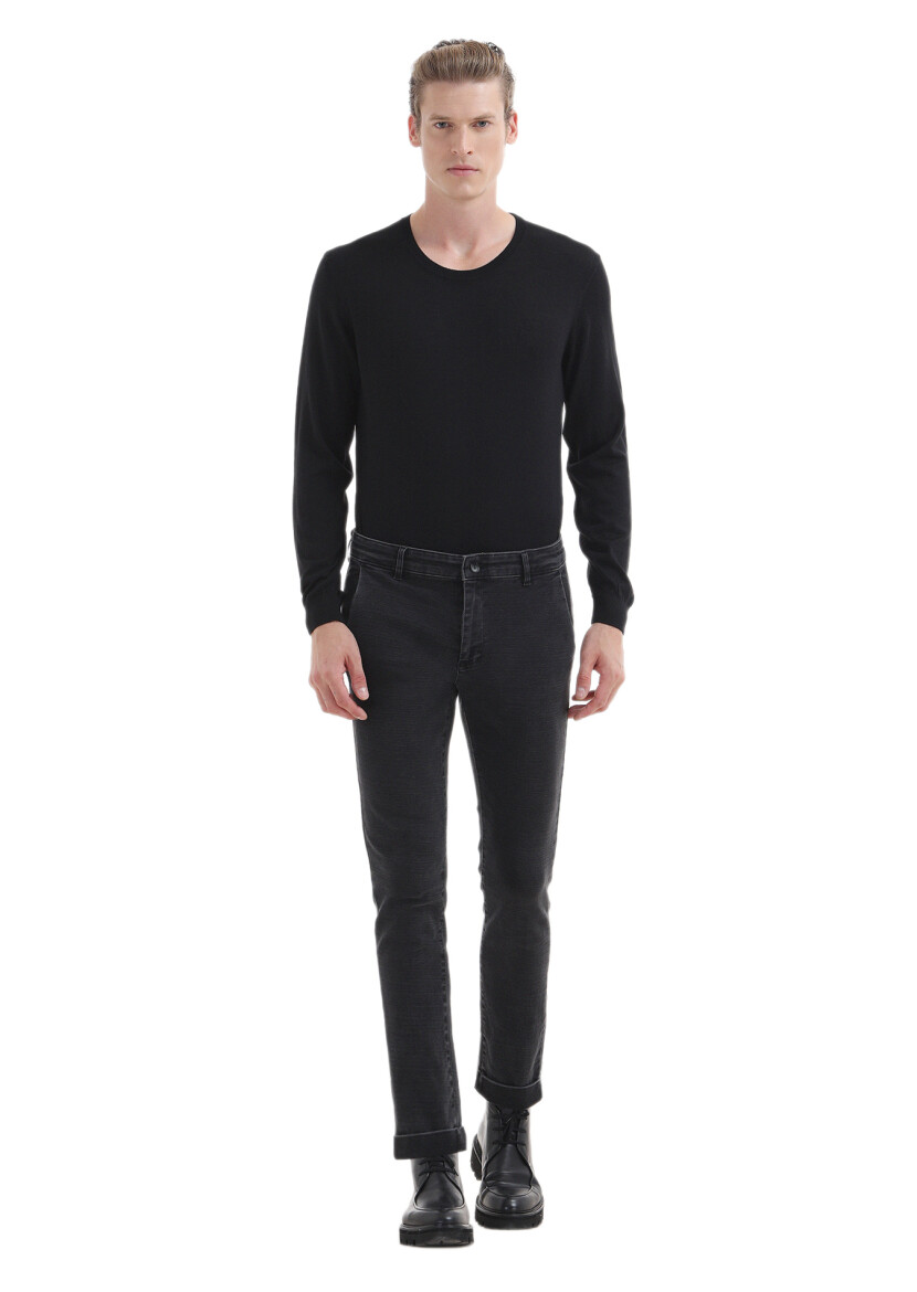 Antrasit Düz Slim Fit Denim Pamuk Karışımlı Pantolon - 1