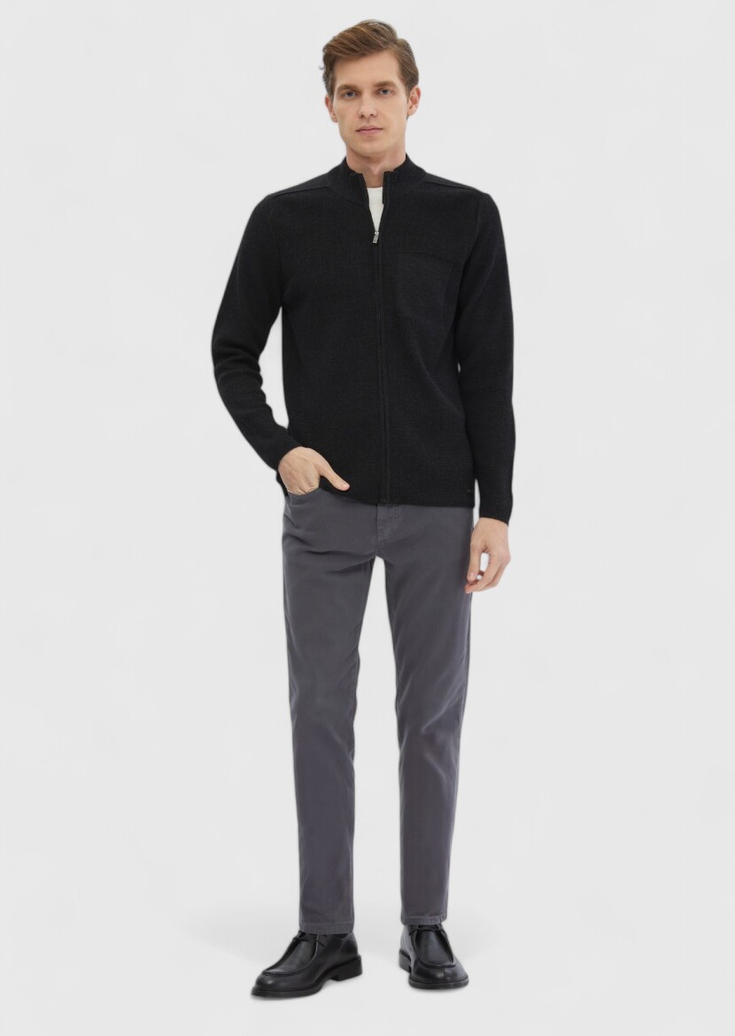 Antrasit Hakim Yaka Prinç Örgü Yün Karışımlı Hırka - RAMSEY