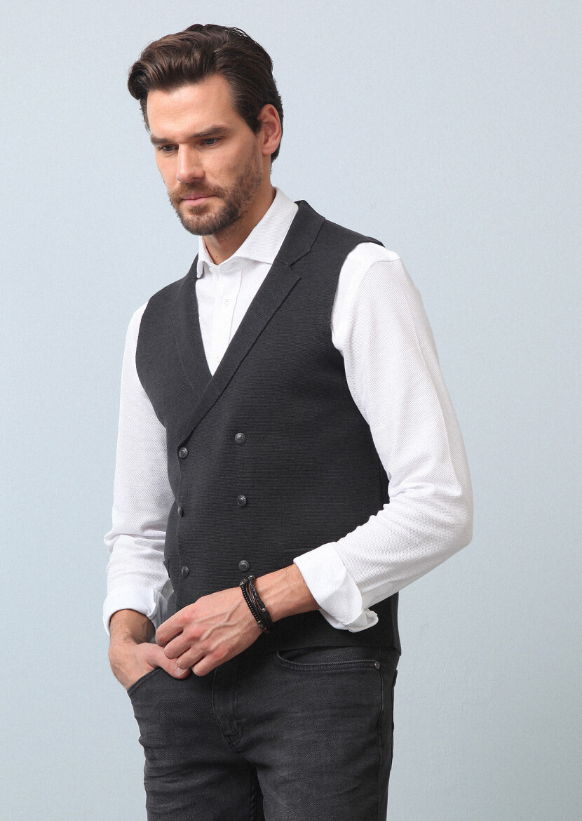 Antrasit Regular Fit Casual Örme Triko Yelek - 2