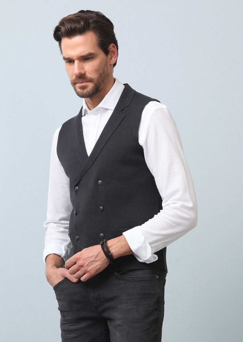 Antrasit Regular Fit Casual Örme Triko Yelek - 2