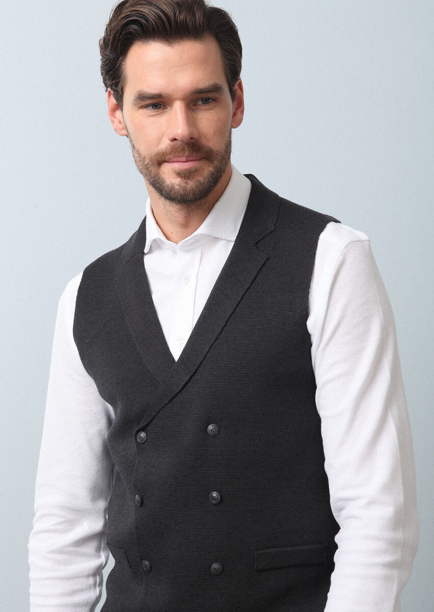 Antrasit Regular Fit Casual Örme Triko Yelek - 3