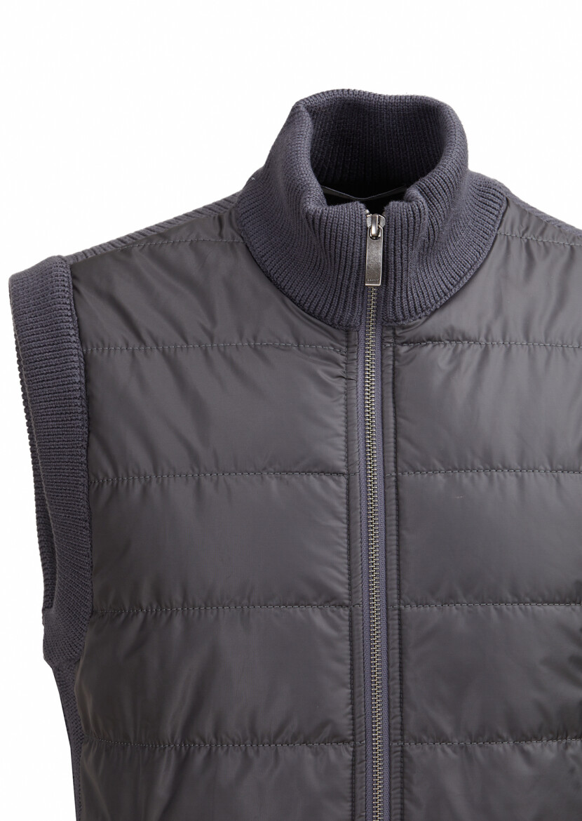 Antrasit Regular Fit Yarım Balıkçı Yaka Casual Örme Triko Yelek - 2