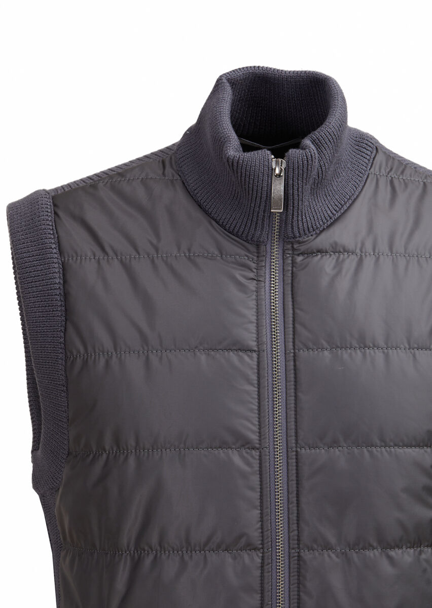 Antrasit Regular Fit Yarım Balıkçı Yaka Casual Örme Triko Yelek - 2