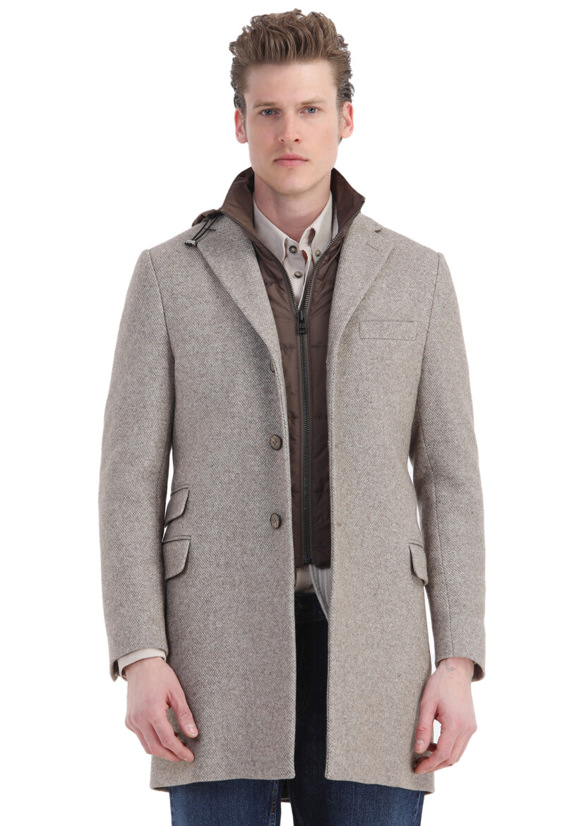 Beige Knitting Overcoat - 1