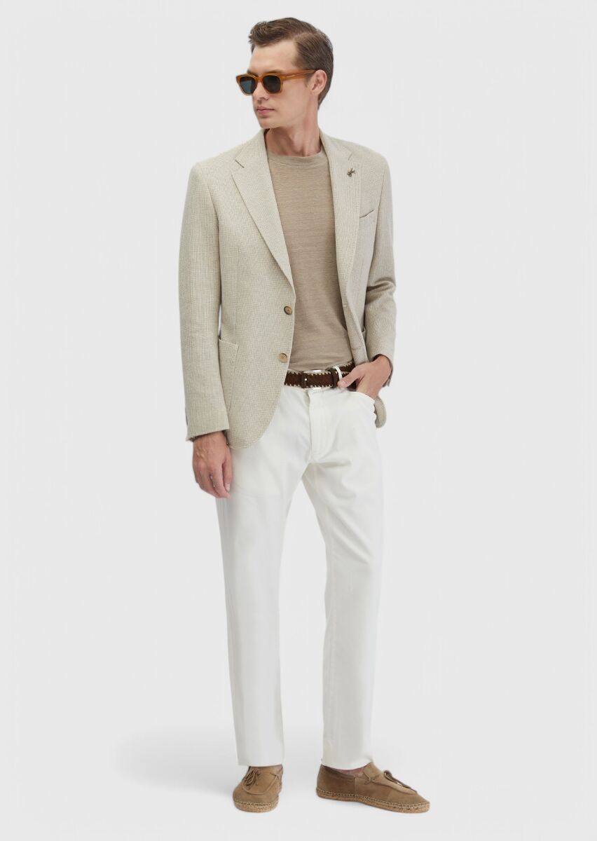 Beige Plain Shirt Shoulder Slim Fit Cotton Blended Jacket - 5