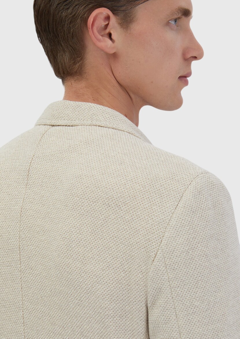 Beige Plain Shirt Shoulder Slim Fit Cotton Blended Jacket - 8