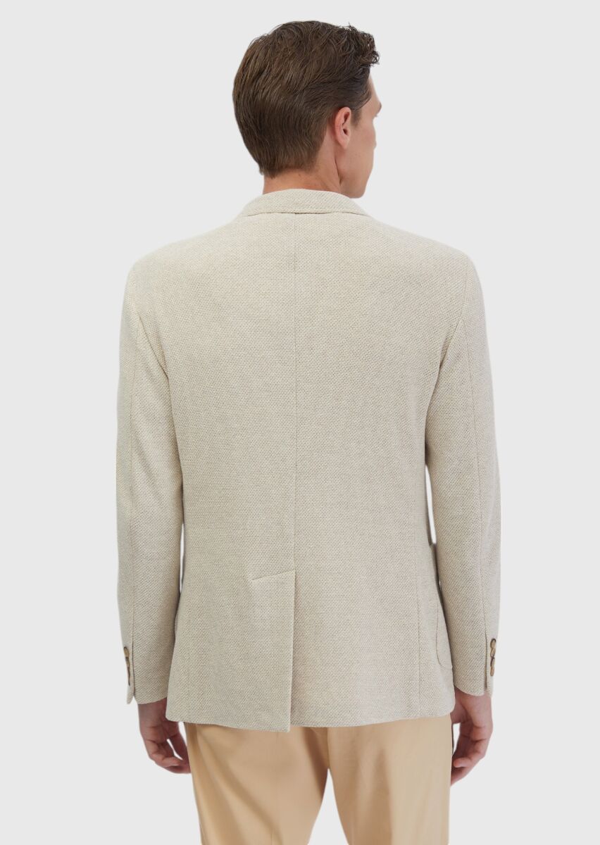 Beige Plain Shirt Shoulder Slim Fit Cotton Blended Jacket - 9