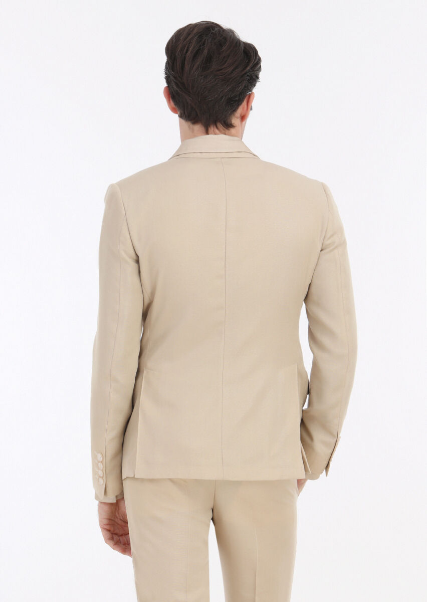 Beige Plain Zeroweight Slim Fit Suit - 6