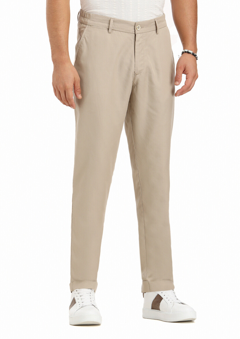 Bej Düz Dokuma Jogging Fit Casual Pantolon 