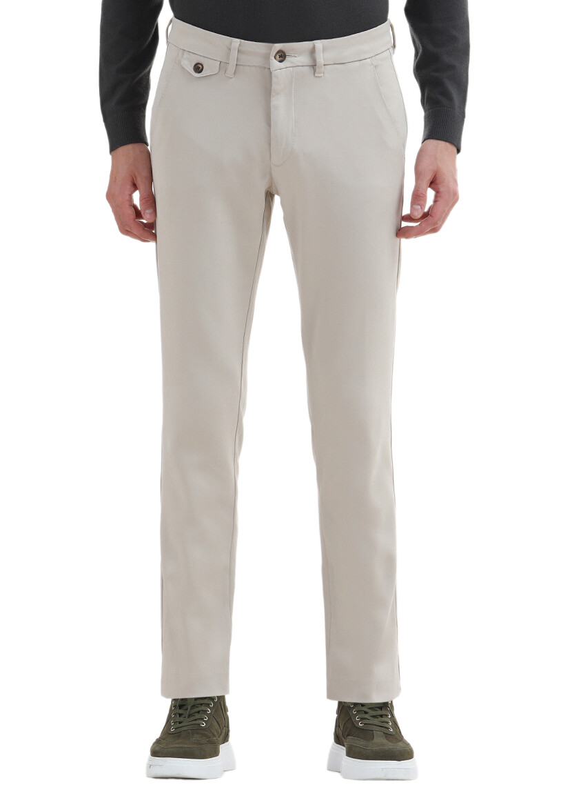Bej Düz Dokuma Regular Fit Casual Pantolon 