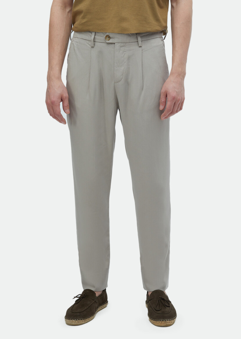 Bej Düz Dokuma Regular Fit Casual Pantolon 