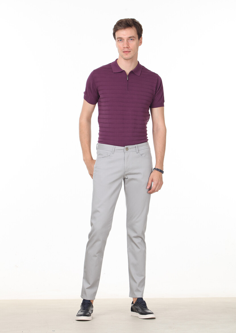 Bej Düz Dokuma Slim Fit Casual %100 Pamuk Pantolon 