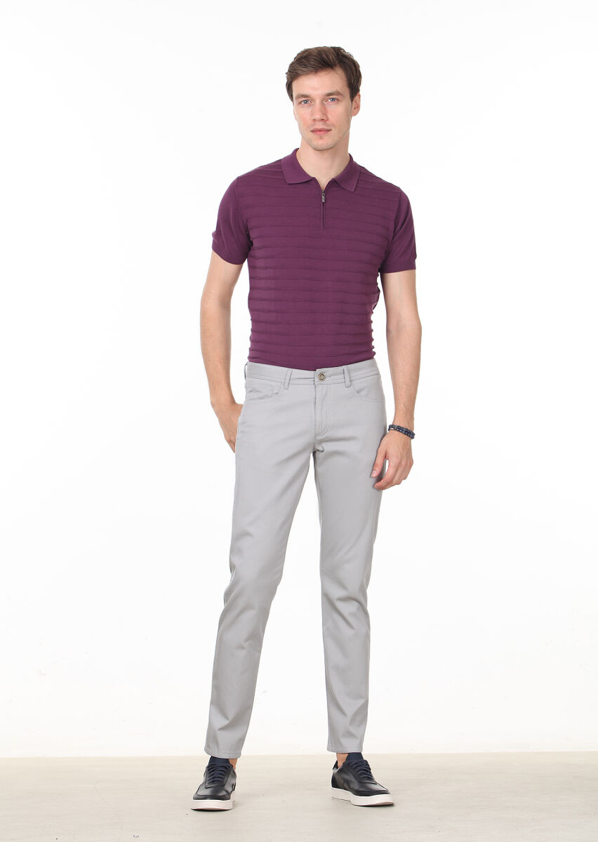 Bej Düz Dokuma Slim Fit Casual %100 Pamuk Pantolon - 2