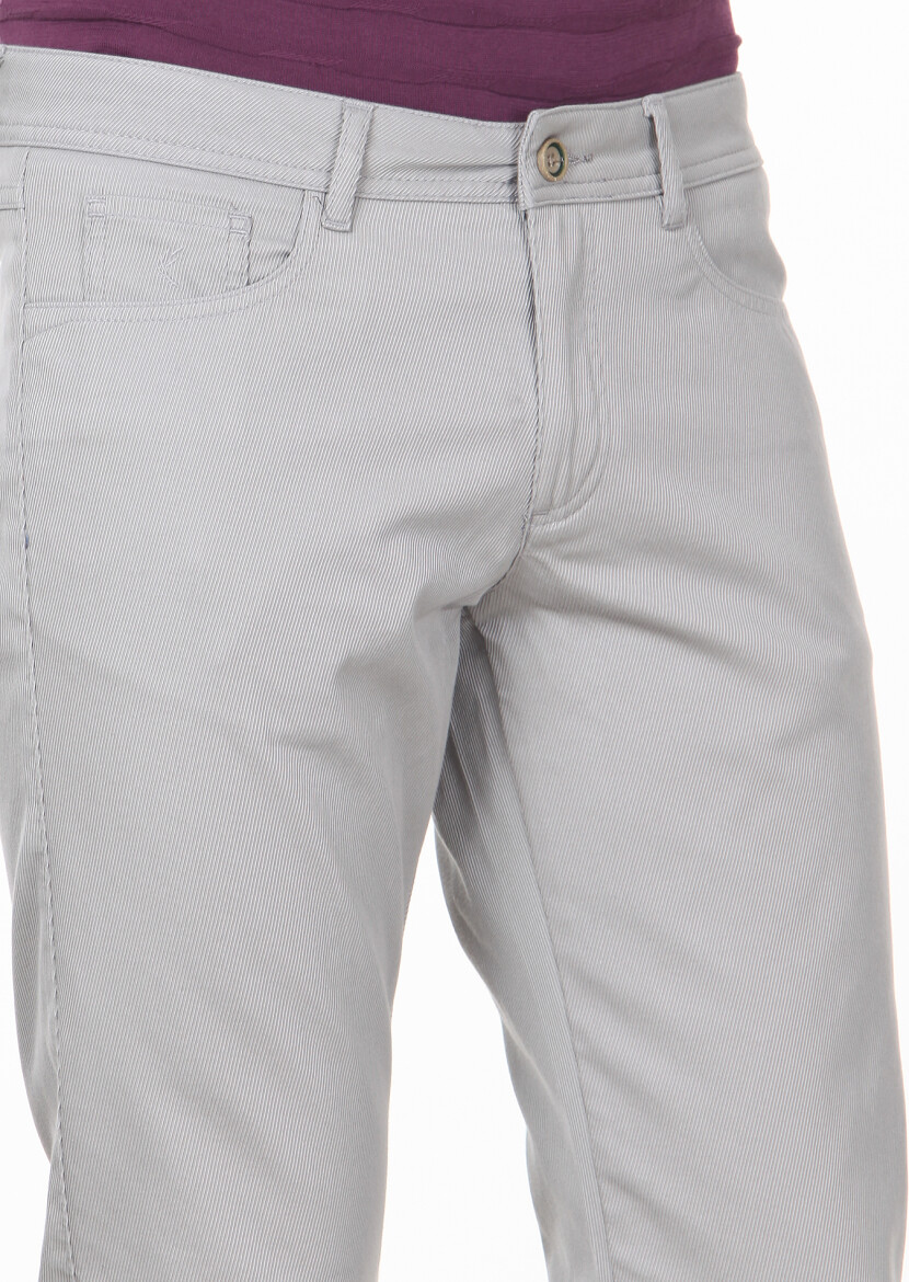 Bej Düz Dokuma Slim Fit Casual %100 Pamuk Pantolon - 3