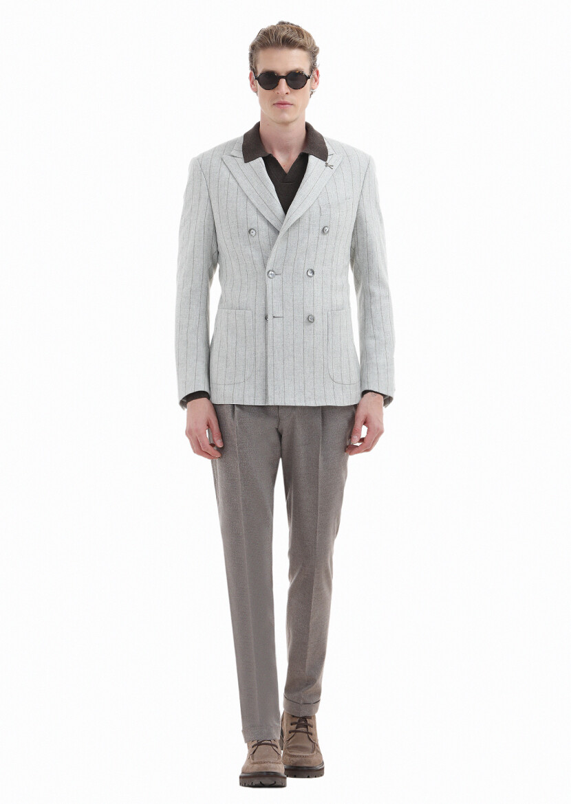 Bej Düz Kumaş Modern Fit Klasik Pantolon - 3