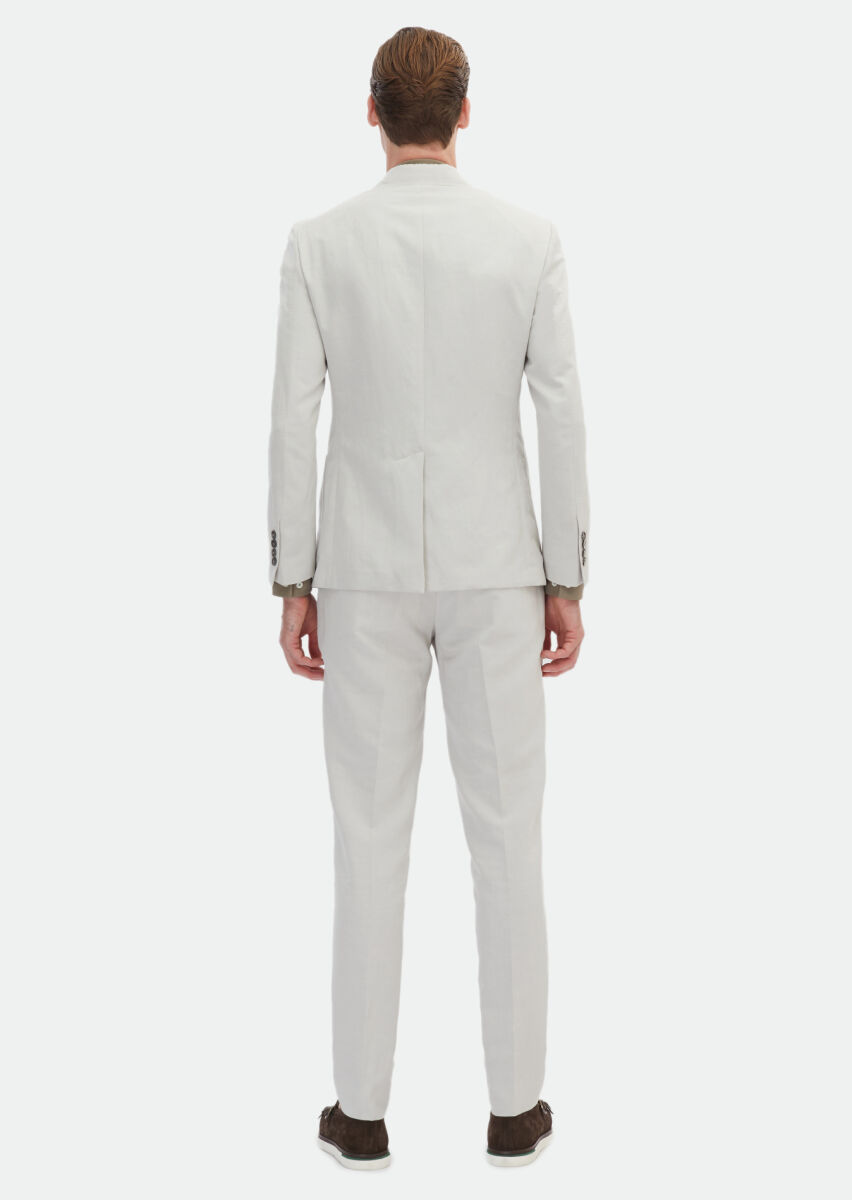 Bej Düz Zeroweight Slim Fit Pamuk Karışımlı Takım Elbise - 7