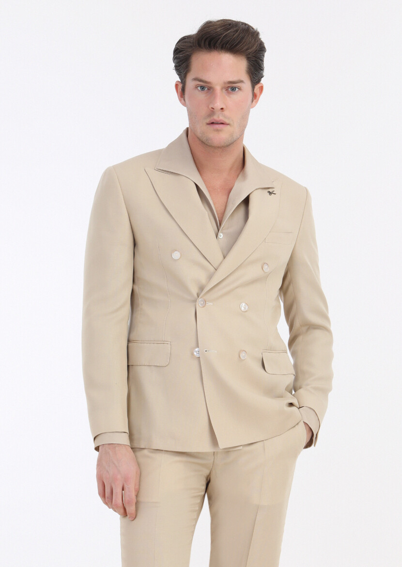 Bej Düz Zeroweight Slim Fit Takım Elbise - 2