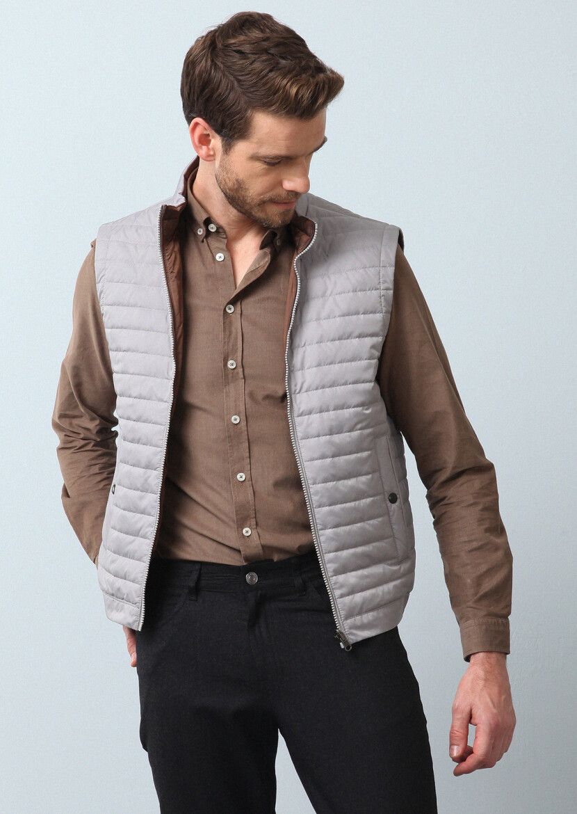 Bej Regular Fit Dik Yaka Casual Dokuma Mont 