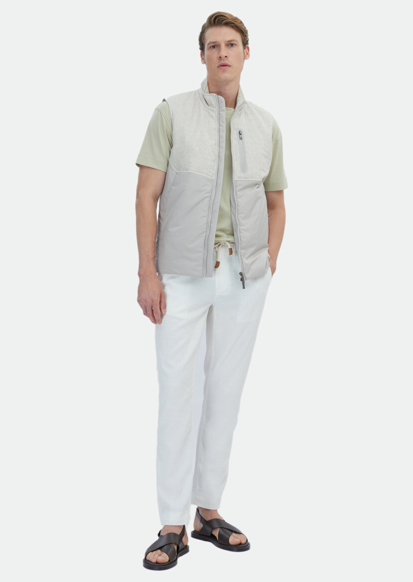 Bej Regular Fit Dik Yaka Casual Dokuma Spor Yelek - RAMSEY