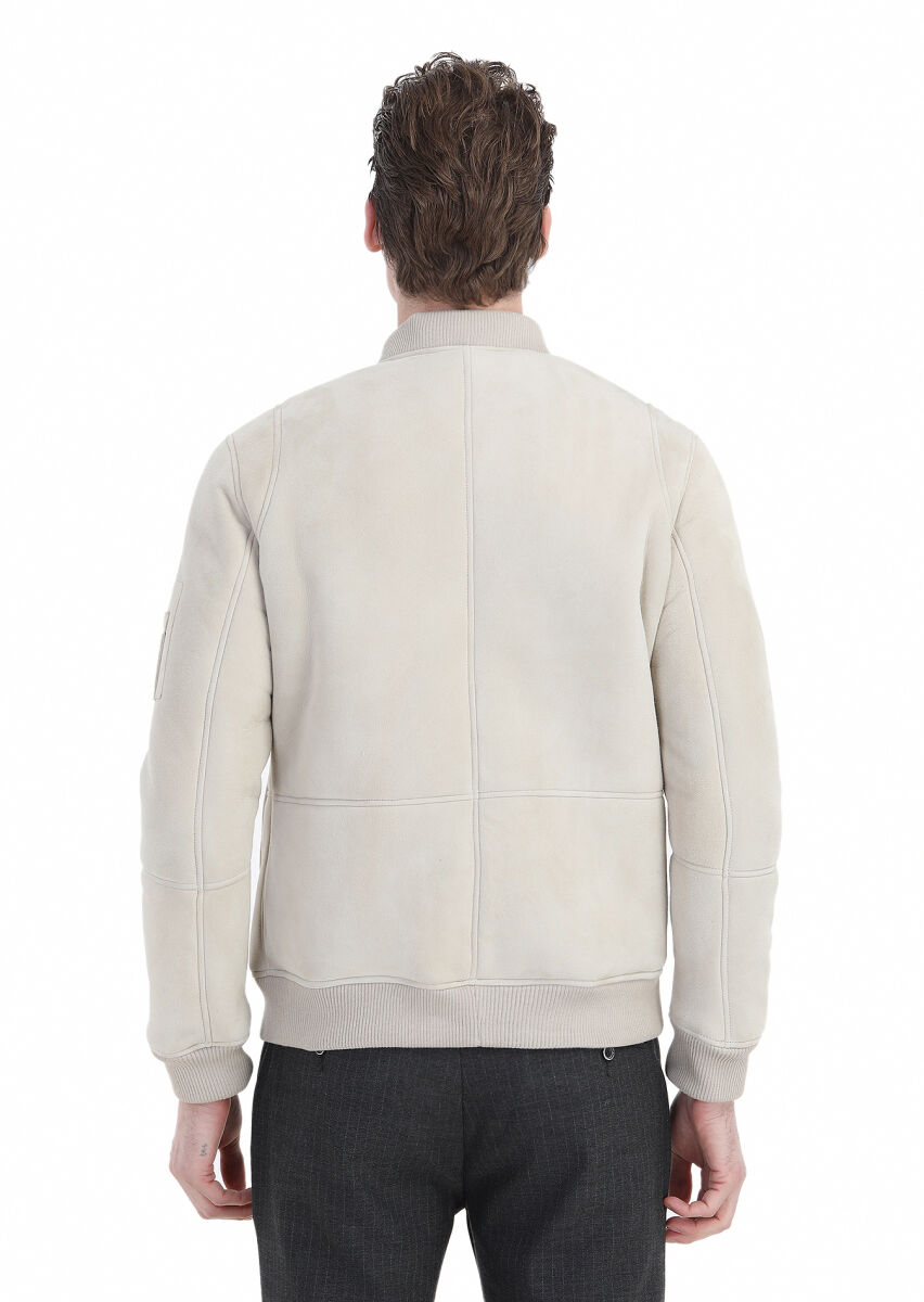 Bej Regular Fit Dik Yaka Casual Kürk Deri Mont - 6