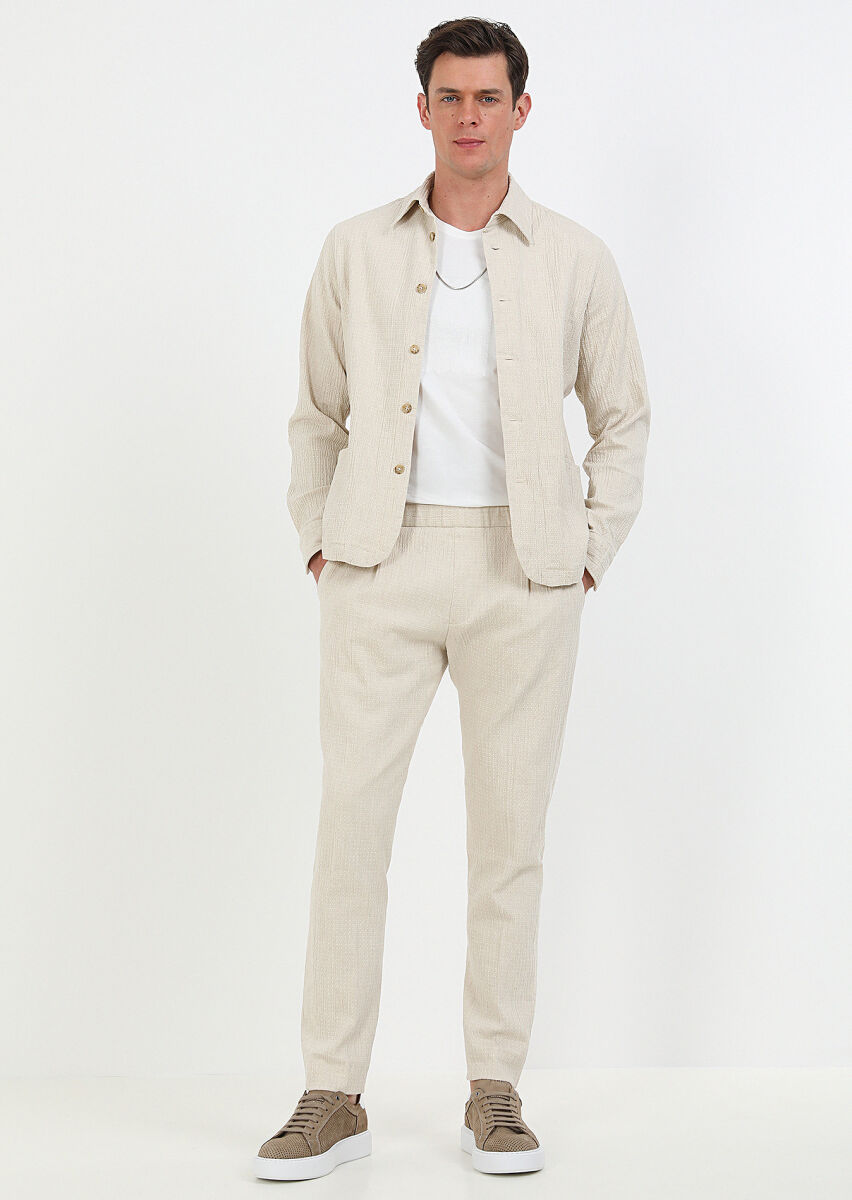 Bej Regular Fit Dokuma Pamuk Karışımlı Overshırt - 2