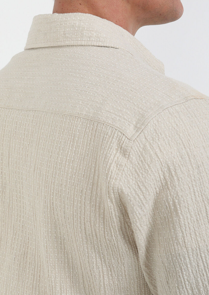 Bej Regular Fit Dokuma Pamuk Karışımlı Overshırt - 7