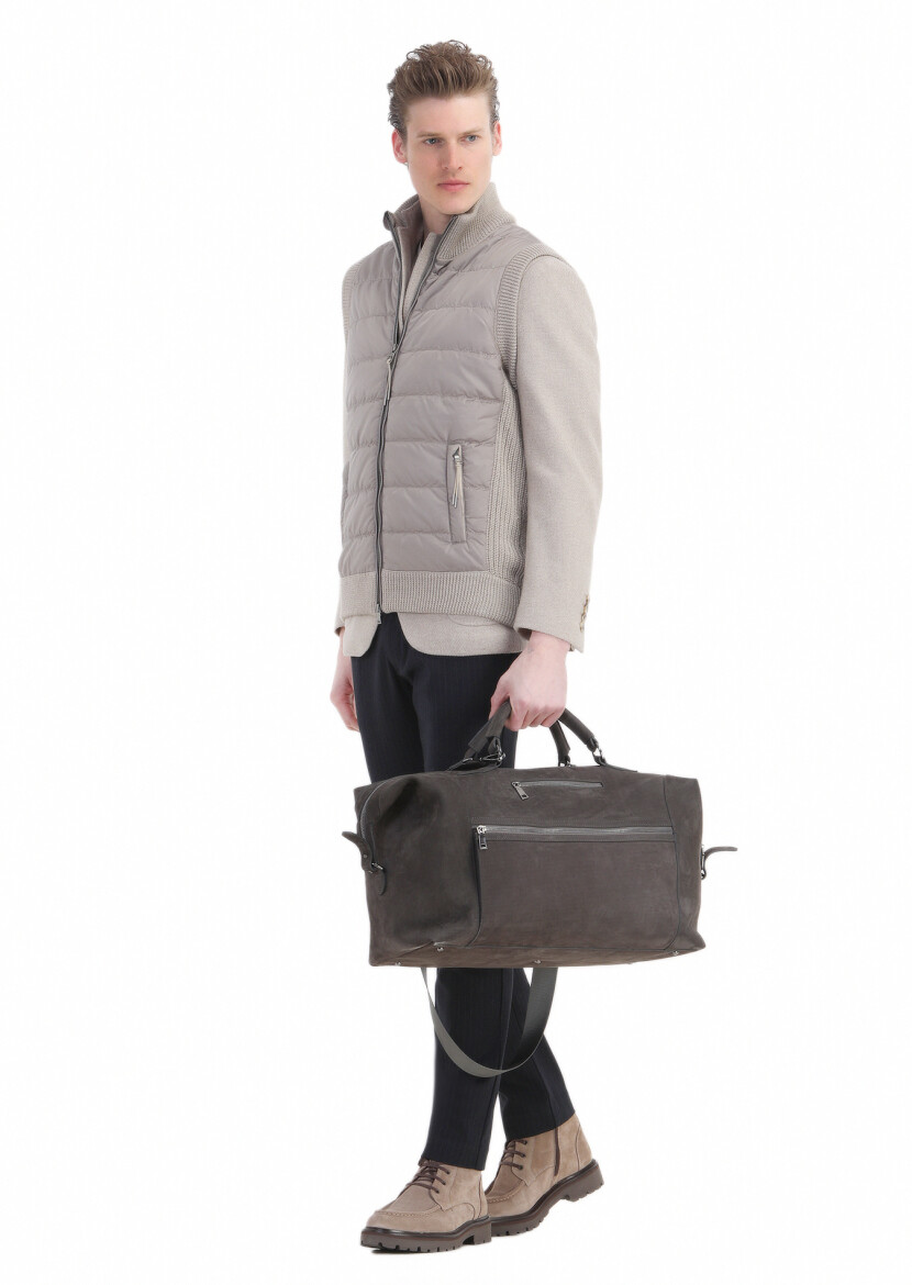 Bej Regular Fit Yarım Balıkçı Yaka Casual Örme Triko Yelek 