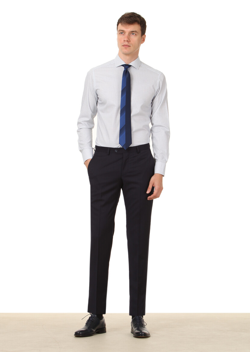 Beyaz Baskılı Slim Fit Dokuma Klasik %100 Pamuk Gömlek - 3