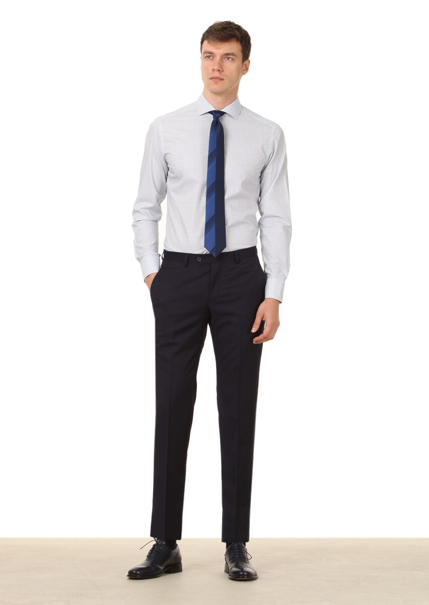 Beyaz Baskılı Slim Fit Dokuma Klasik %100 Pamuk Gömlek - 3