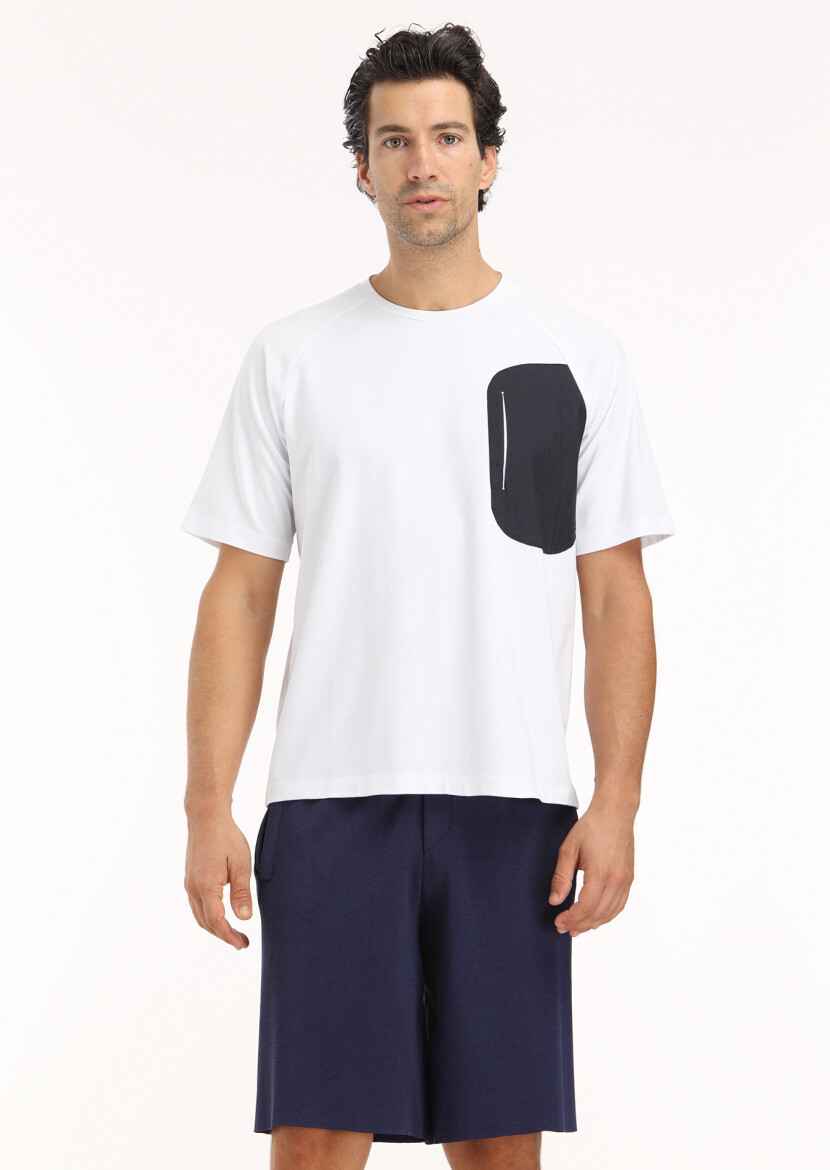 Beyaz Düz Bisiklet Yaka %100 Pamuk T-Shirt 