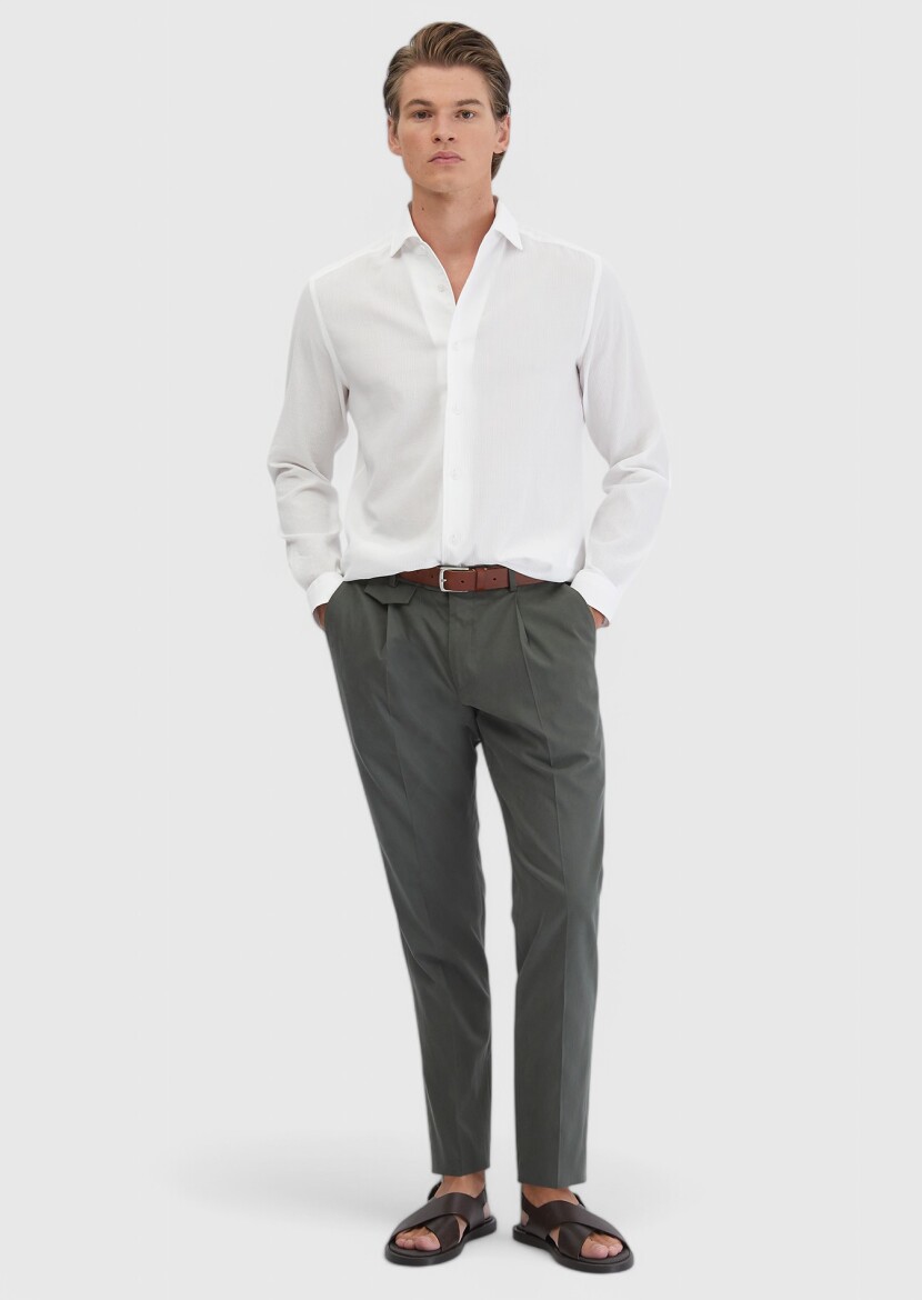 Beyaz Düz Casual Fit Dokuma Casual %100 Pamuk Gömlek 