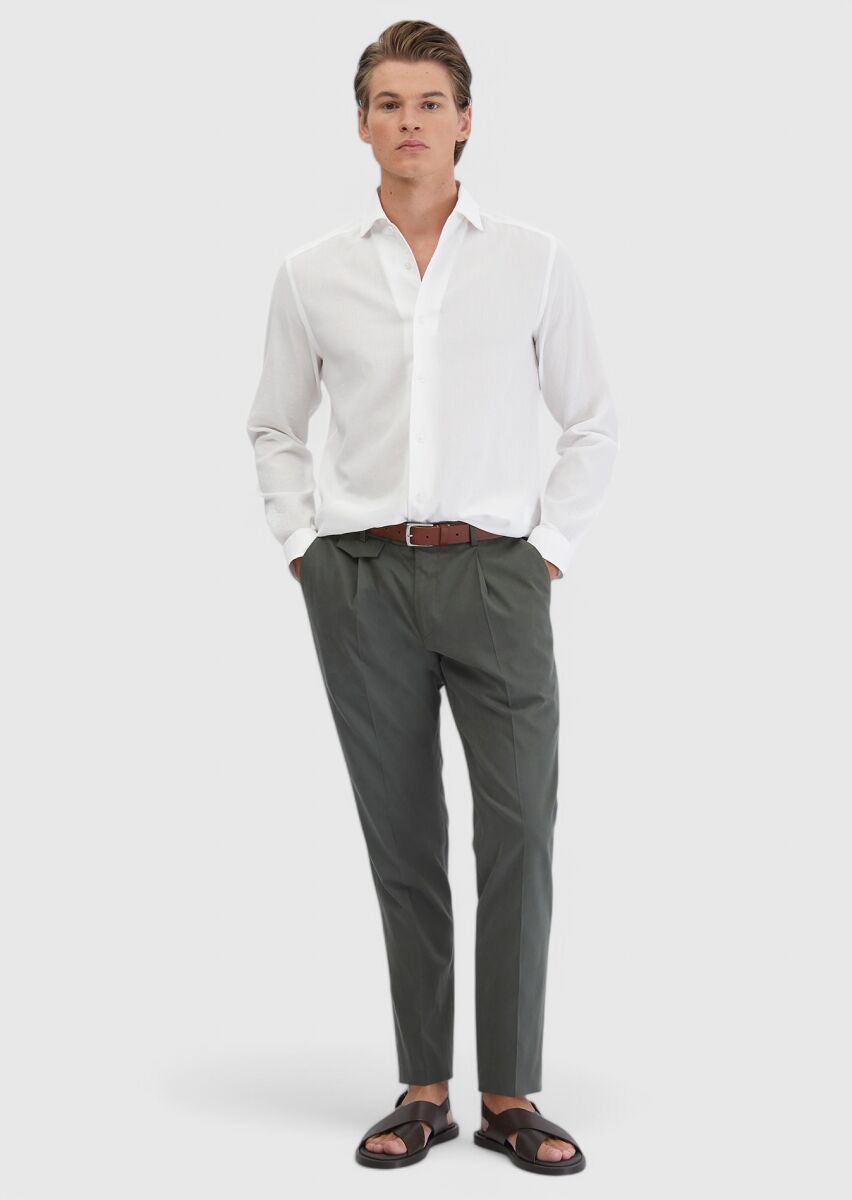 Beyaz Düz Casual Fit Dokuma Casual %100 Pamuk Gömlek - 2