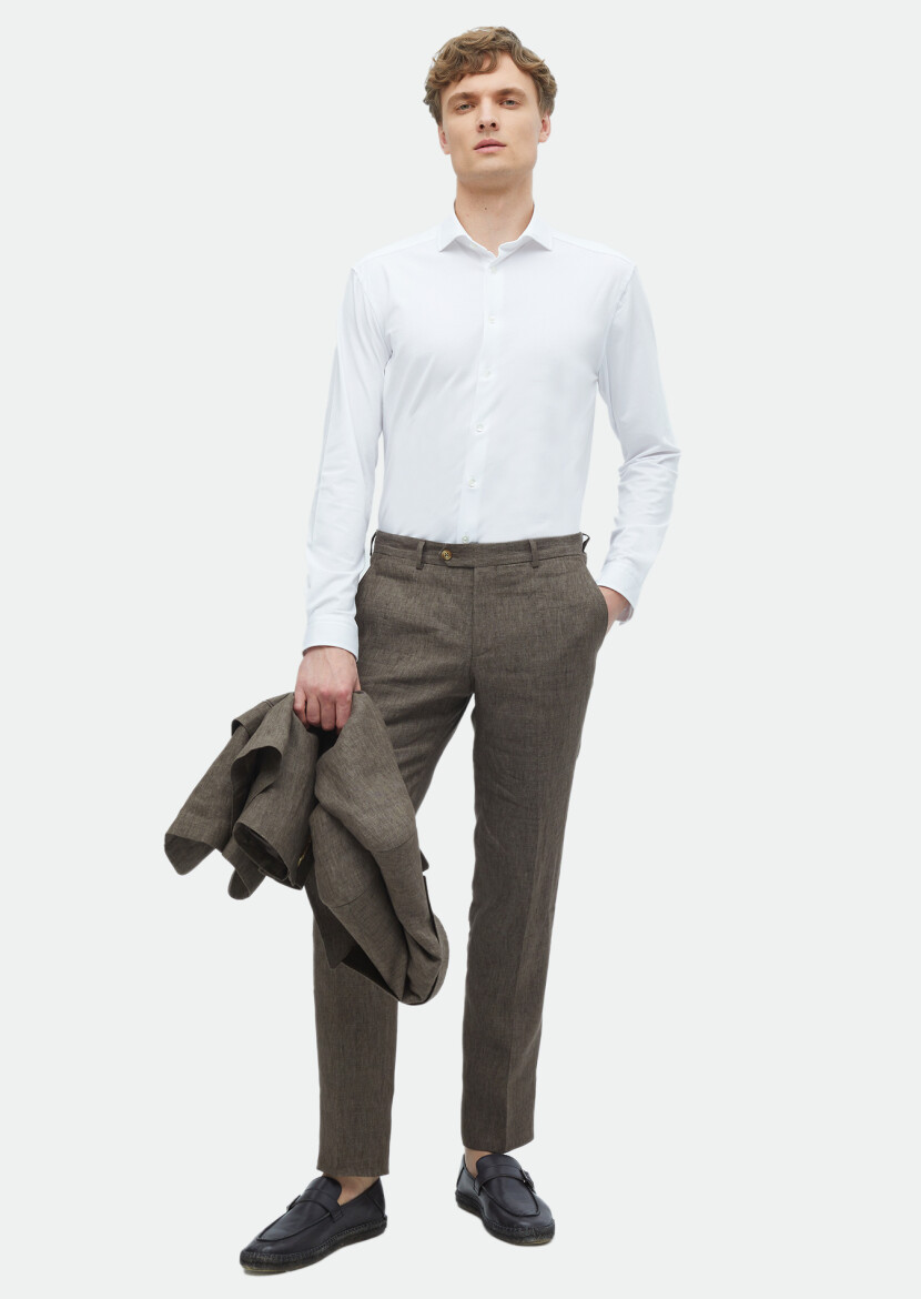 Beyaz Düz Regular Fit Casual Pamuk Karışımlı Gömlek 