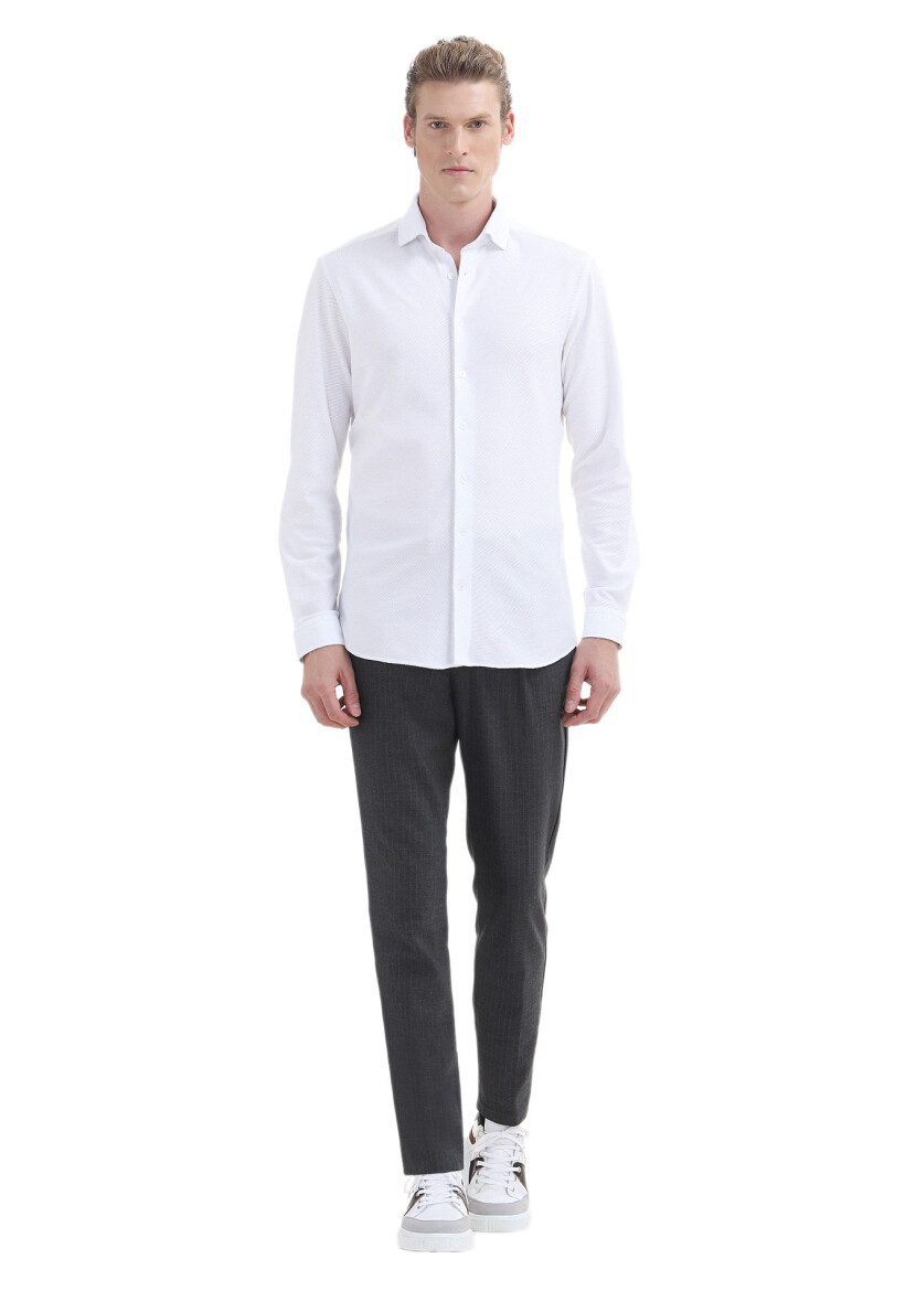 Beyaz Düz Slim Fit Casual %100 Pamuk Gömlek 