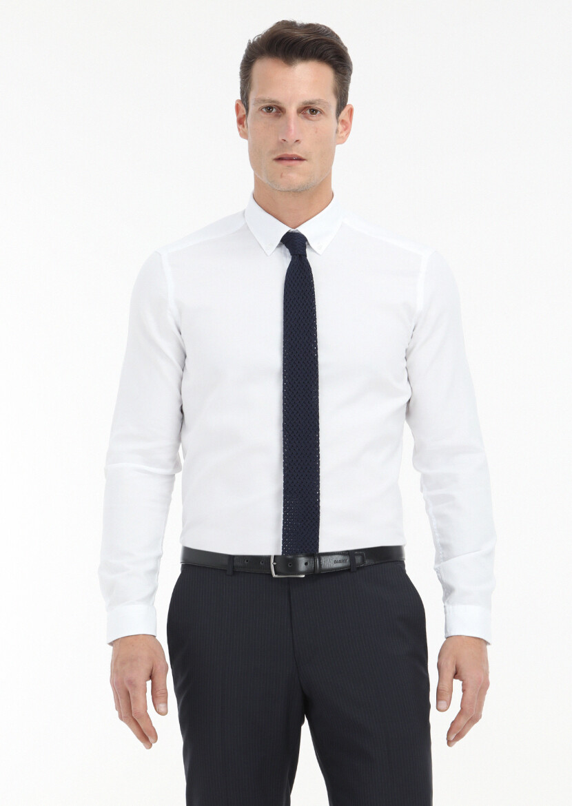 Beyaz Düz Slim Fit Dokuma Casual %100 Pamuk Gömlek 